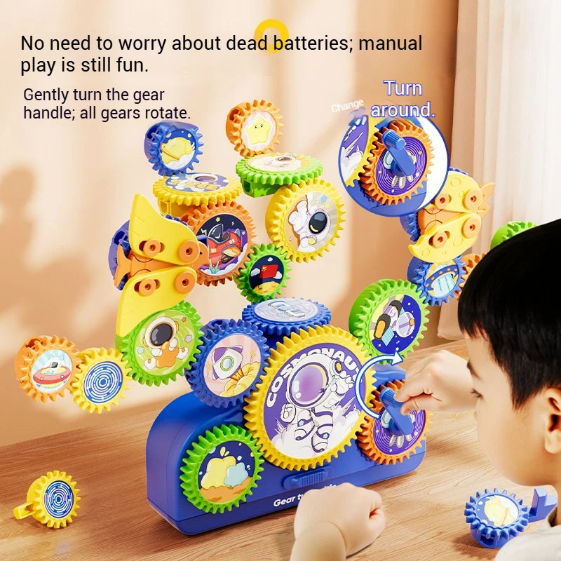 Kids Electric Gears Building Toy Set 3D Rotate Gears Assembly Model STEM Construction Toy Set Kids Educational Toys Xmas Gifts