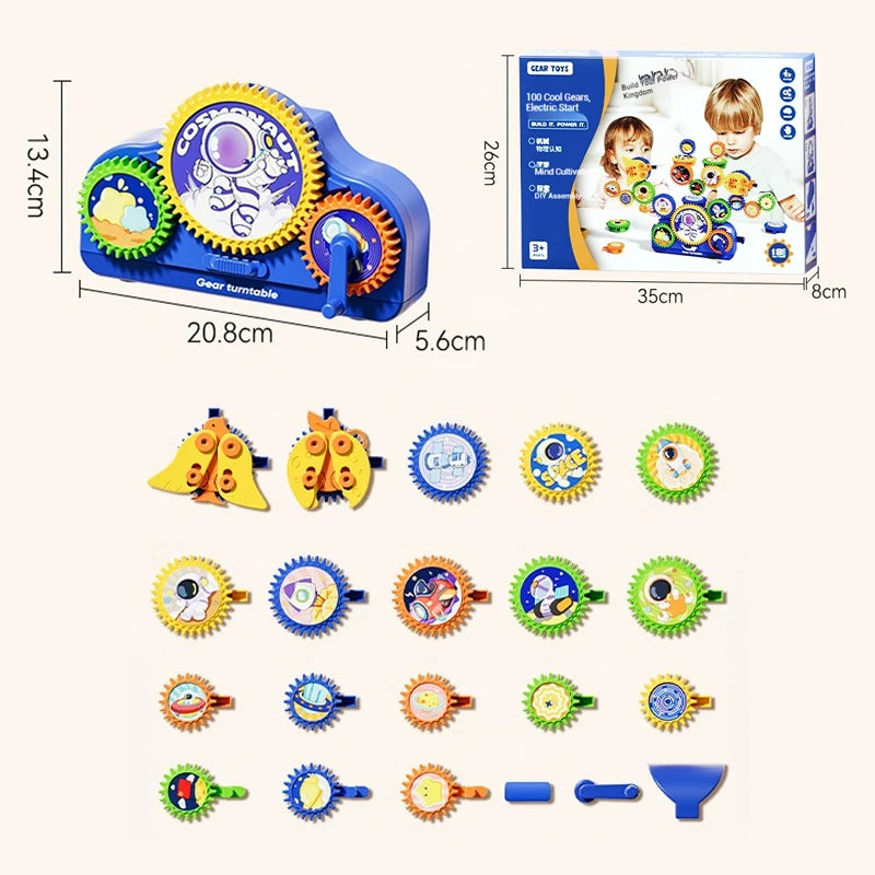Kids Electric Gears Building Toy Set 3D Rotate Gears Assembly Model STEM Construction Toy Set Kids Educational Toys Xmas Gifts
