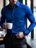 New Men Shirt Elegant Fashion European Long Sleeve Classic Smart Casual Elastic Anti-pilling Male Business Dress Shirts