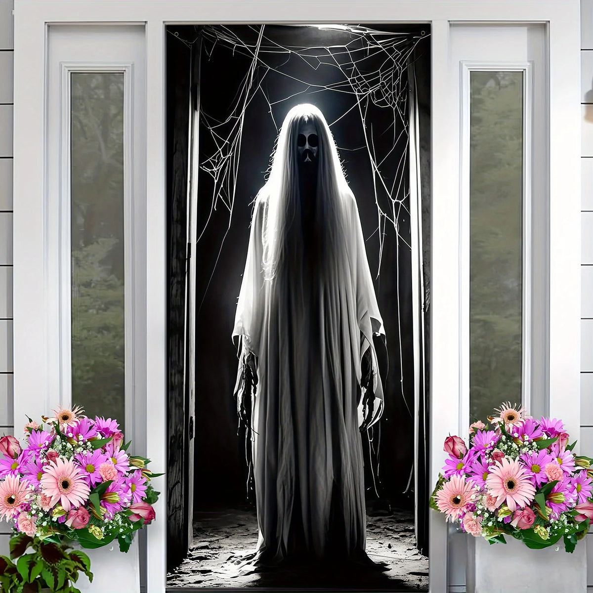 1 piece 2D Halloween door banner - featuring terrifying 2D hanging decoration with ghost silhouetteszyc