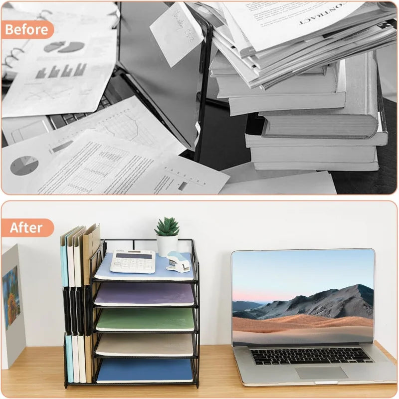 Desk Organizers and Accessories, 5-Tier Paper Letter Tray Organizer with File Holder, Desktop Organizer for Office Supplies