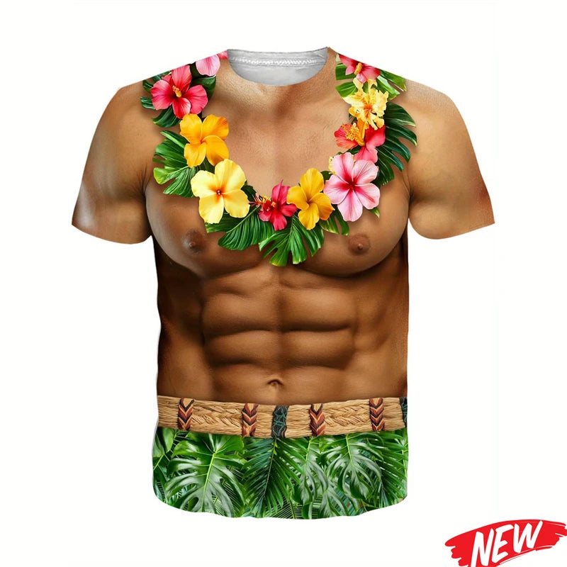 Funny Abs Muscle Graphic T Shirt For Men Hawaiian O'neck Short Sleeve Fashion Casual Tee Shirts Street Holiday Party T Shirts