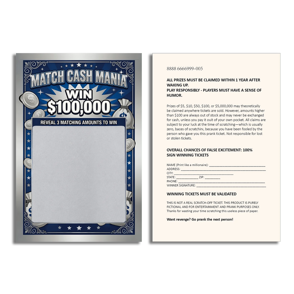 Prank Scratch Off Tickets 10 Pack, Fake Lottery Cards with 2 Designs, Match Cash Mania & Triple Luck Cash,Entertainment Only