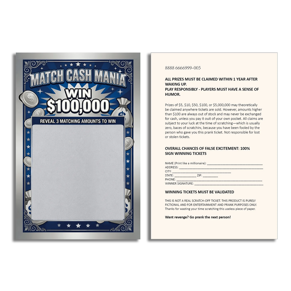 Prank Scratch Off Tickets 10 Pack, Fake Lottery Cards with 2 Designs, Match Cash Mania & Triple Luck Cash,Entertainment Only