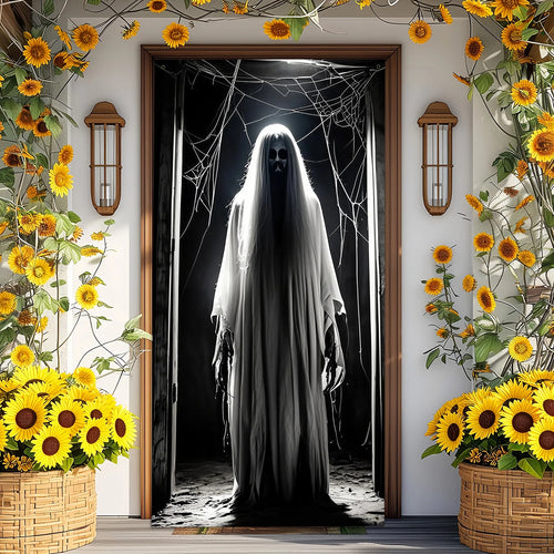 1 piece 2D Halloween door banner - featuring terrifying 2D hanging decoration with ghost silhouetteszyc