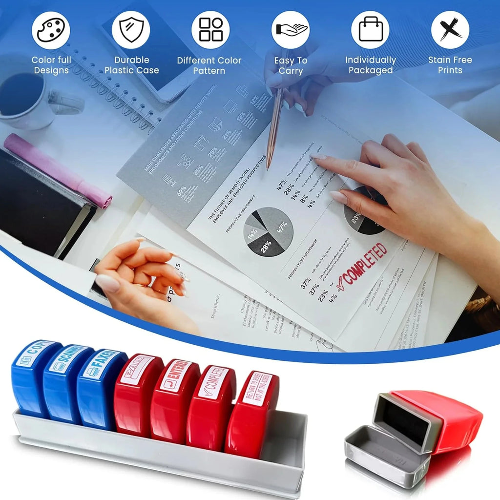Office Stamp Set, includes 8 stamps for Approve, Paid, Completed, Copy, Fax, Scanned, Business Stamps, Information & Accounting