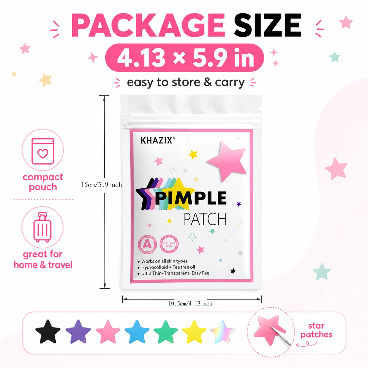 Star Pimple Patches for Face, Colorful Acne Spot Stickers for Blemishes and Pimple Marks, Unisex