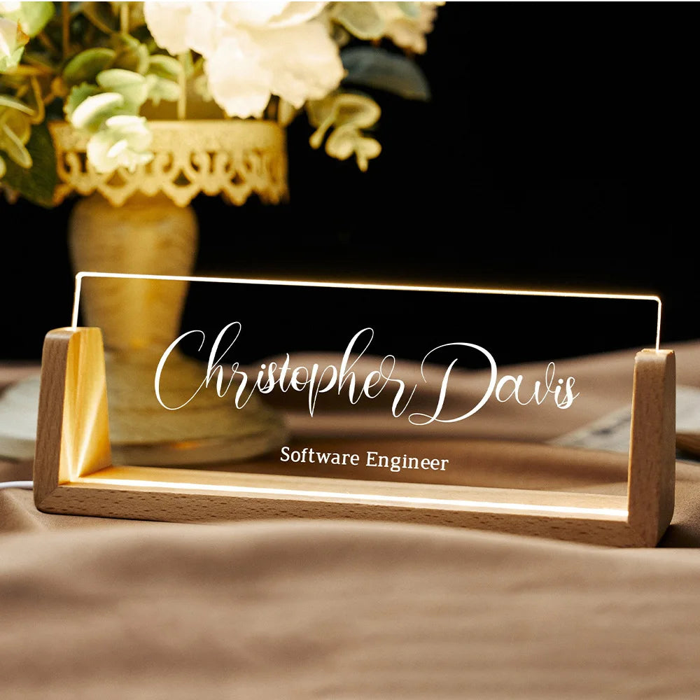 Customize a personalized desk plaque with a wooden base, acrylic plaque, desk accessories, as an office gift for your boss or co