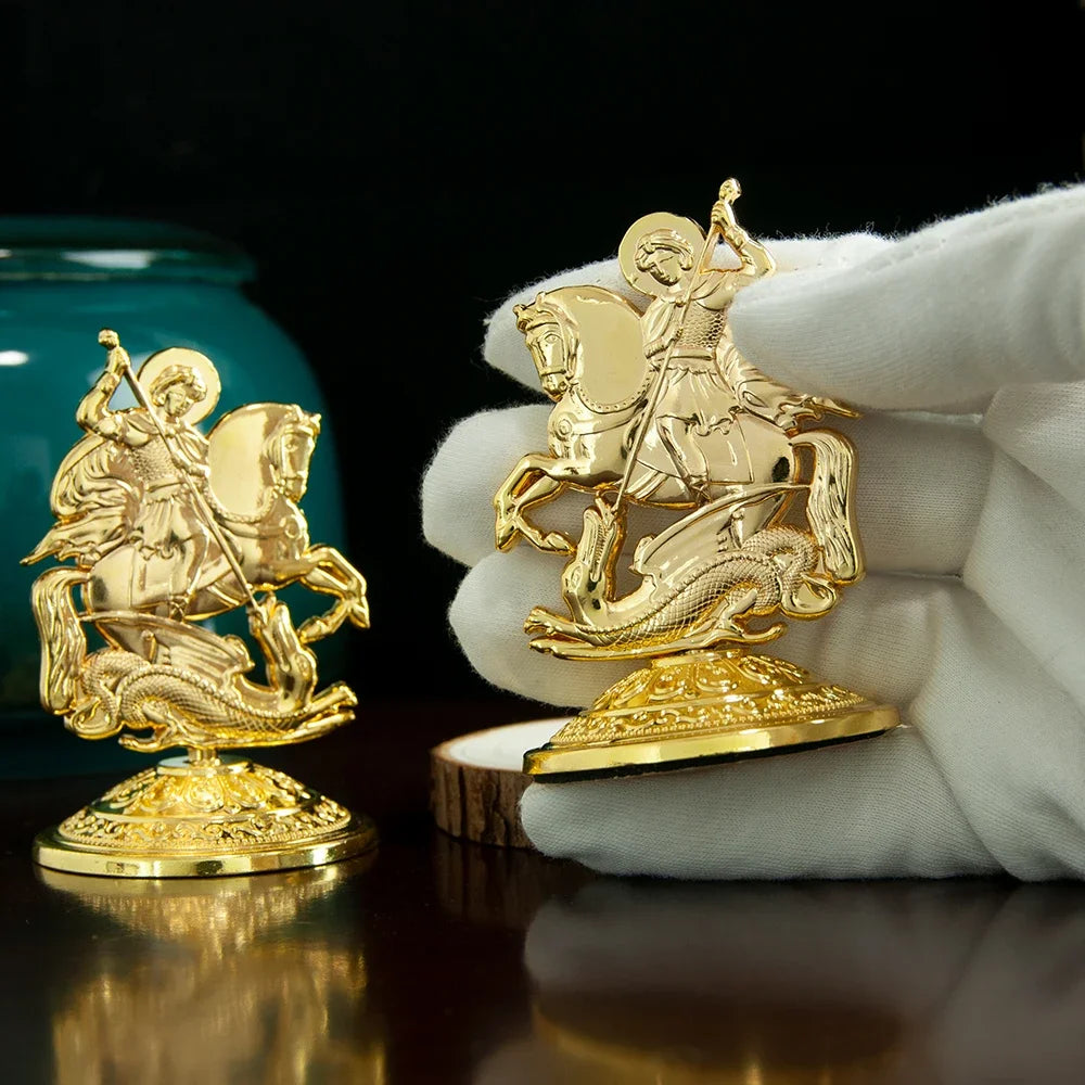 New 2026 Orthodox Myth George Killing Snake Icon Gold Plated Religion Gift Box Church Home Table Stand Religion Statue Box Gift