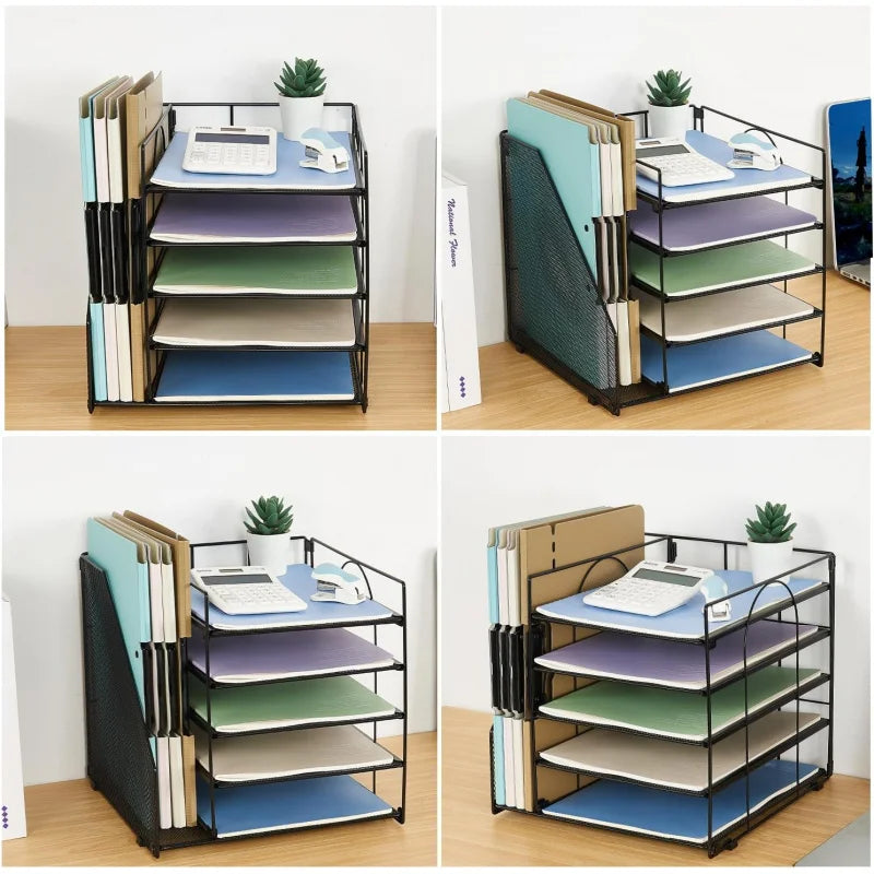 Desk Organizers and Accessories, 5-Tier Paper Letter Tray Organizer with File Holder, Desktop Organizer for Office Supplies