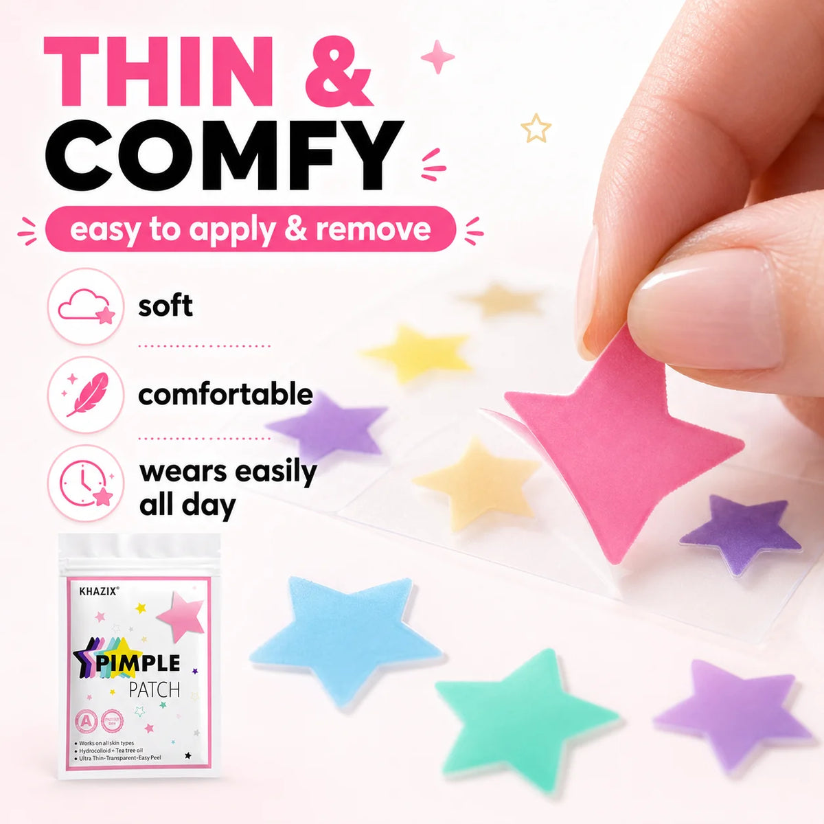 Star Pimple Patches for Face, Colorful Acne Spot Stickers for Blemishes and Pimple Marks, Unisex