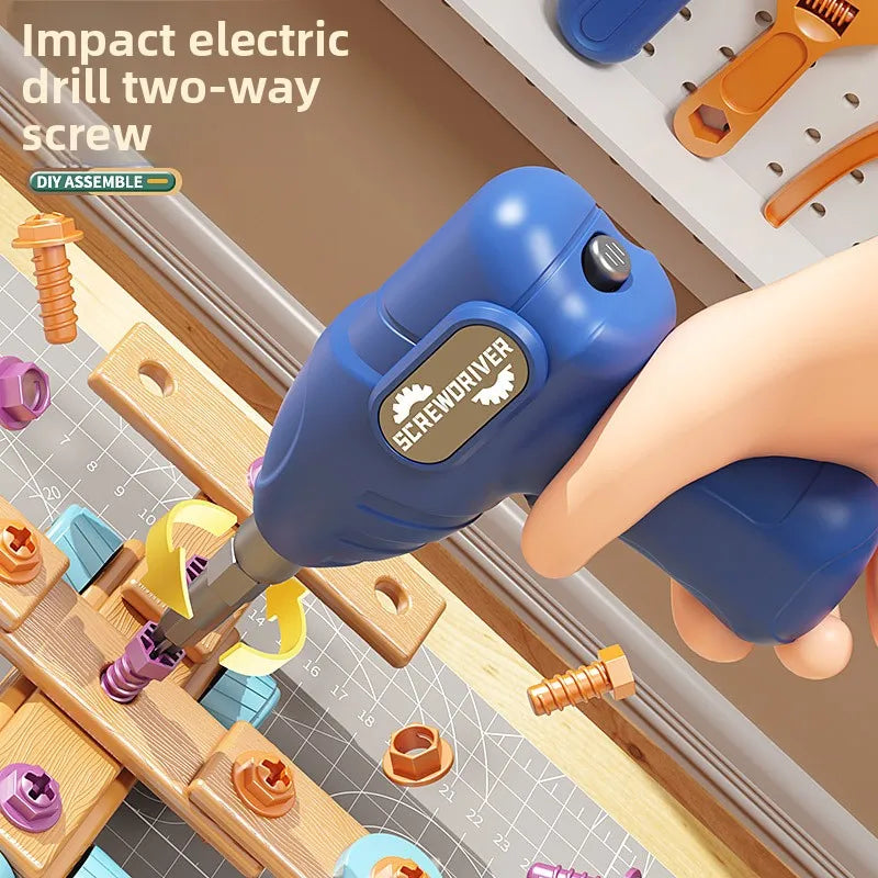 Kids Tool Set DIY Nut Assembly Toy Kit STEM Building Tools Montessori Toys Gifts for Boy Girl Electric Drill Tool Box Optional
