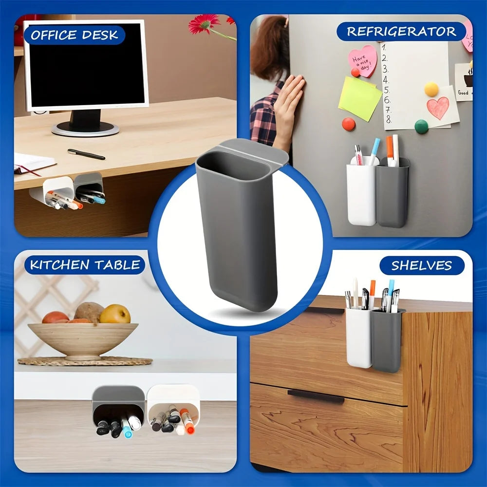 Desk Pen Holders, Clip-on Pencil Storage Containers, Adhesive Office Supplies Accessory, PP Plastic Desk Organizer Set
