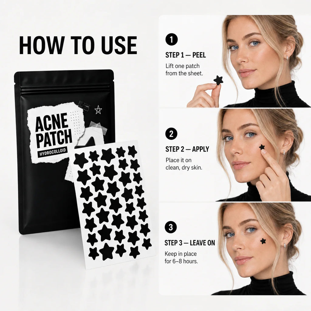 240pcs Black Star-Shaped Hydrocolloid Pimple Patches, Clear-Look, Easy Peel, Flexible Fit for Everyday Styling & Day/Night Wear