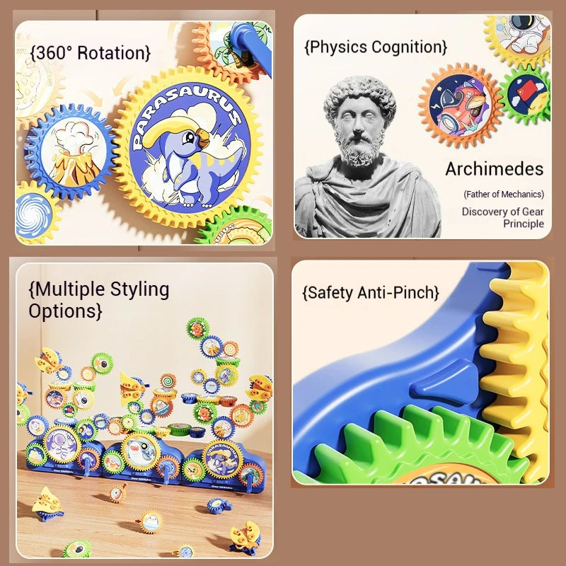 Kids Electric Gears Building Toy Set 3D Rotate Gears Assembly Model STEM Construction Toy Set Kids Educational Toys Xmas Gifts