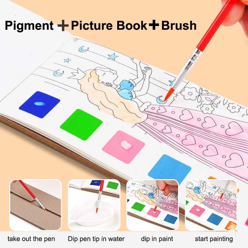 12Pages Coloring Books Portable Watercolor Painting Book Graffiti Picture Books Painting Drawing Toys for Children Gift