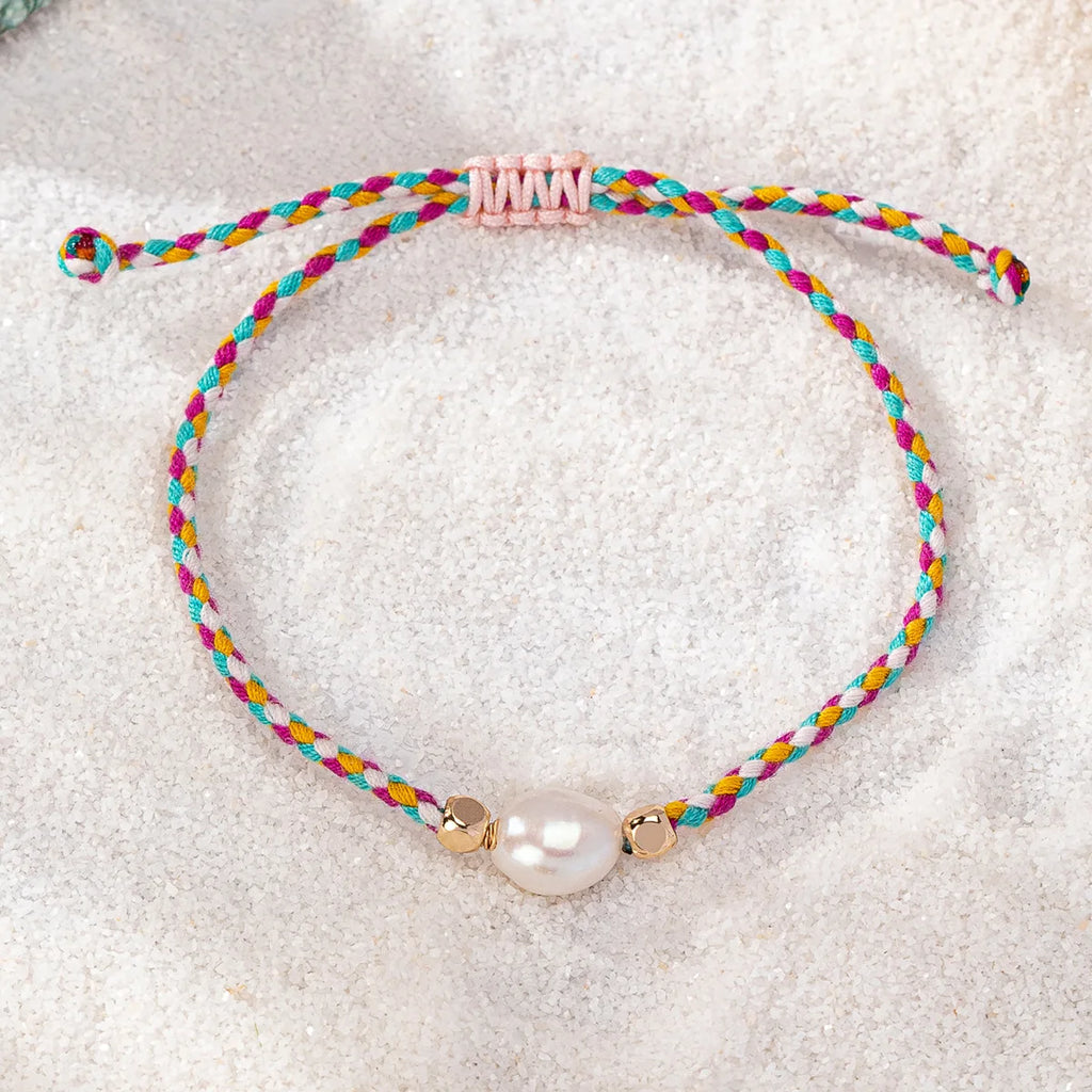 New Trending Woman Summer Jewelry Colorful Rope Thread Freshwater Pearl Bracelet 2024