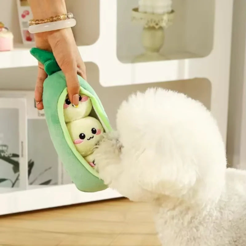 Pea Pod Pet Toys Dog Toys Plush Squeaky Hide and Seek Puzzle Toy Interactive Snuffle Toy Stress Relief Bite‑Resistant Play Toy