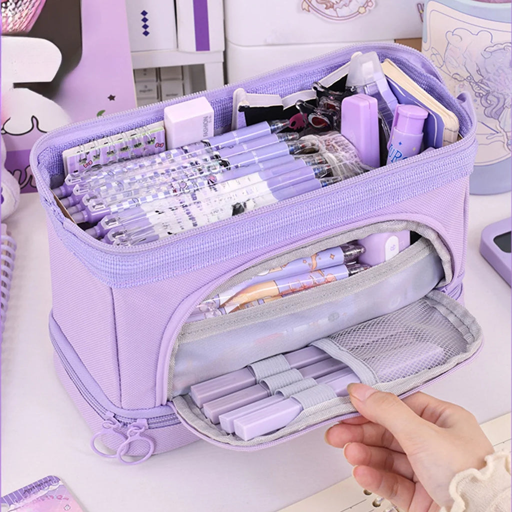Student Oxford Cloth Double-layer Pencil Case Large Capacity Office Desktop Pencil Storage Box Stationery Organizer Oxford Bag