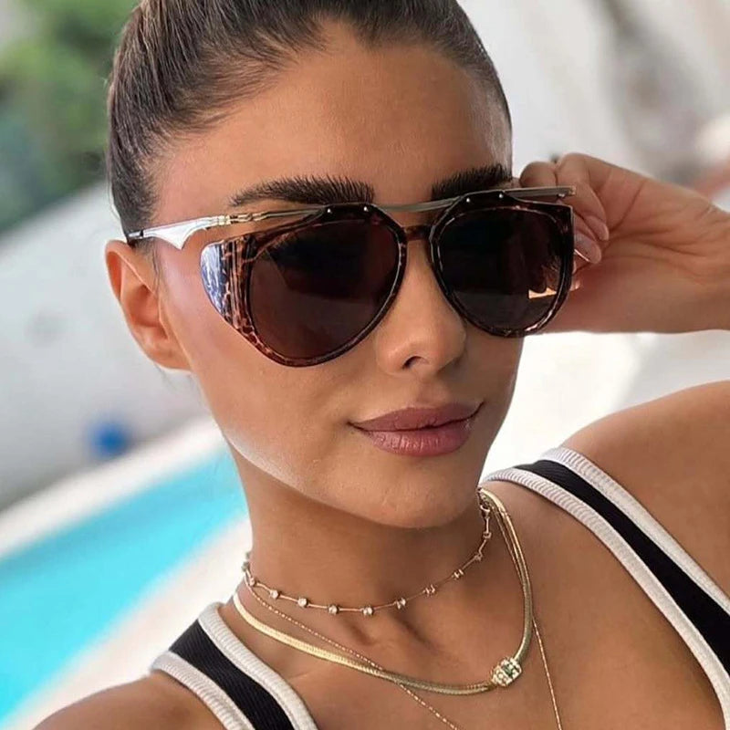 Unique Punk Sunglasses for Women Fashion Luxury Brand Unique Big Frame Round  Sun Glasses Outdoor Cycling Trendy Glasses Eyewear