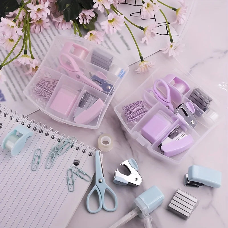 10 piece office stationery set, mini set, stapler, stapler, loop stitch, tape measure, five in one multifunctional tool pen