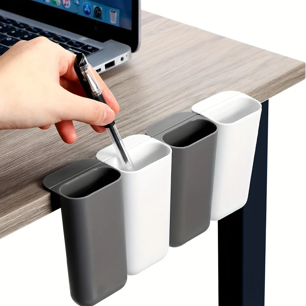 Desk Pen Holders, Clip-on Pencil Storage Containers, Adhesive Office Supplies Accessory, PP Plastic Desk Organizer Set