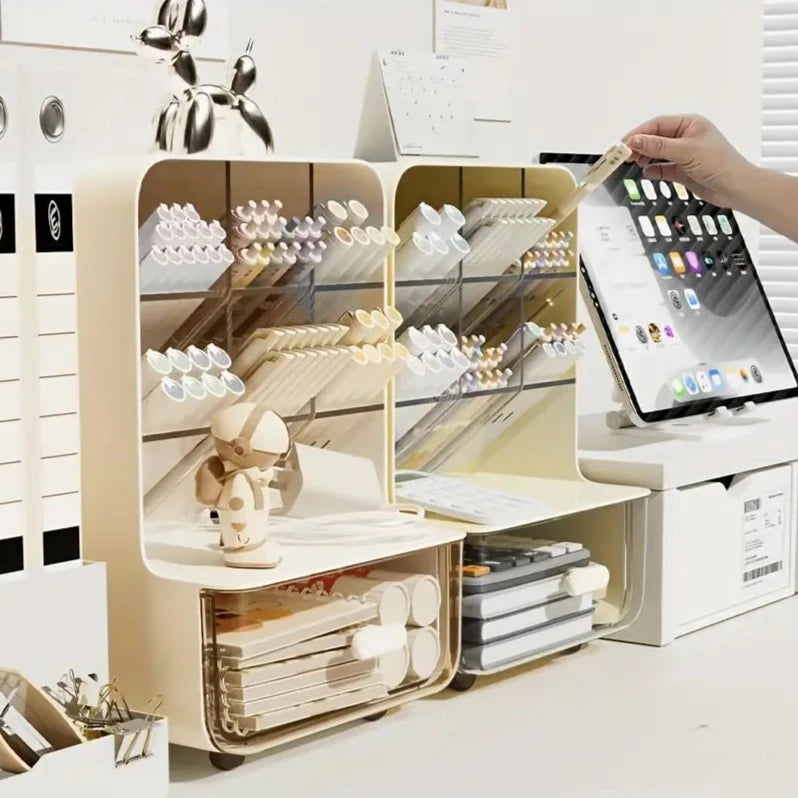 Multi-Layer Desk Organizer Large Capacity Office Accessories Slanted Insert Pencil Holder Storage Box Stationery Supplies School