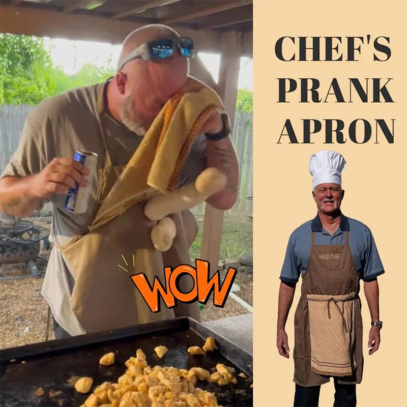 Funny Chef Prank Apron for Men Novelty Cooking BBQ Apron with Humorous Print Gag Gift for Kitchen Grilling Dad Husband