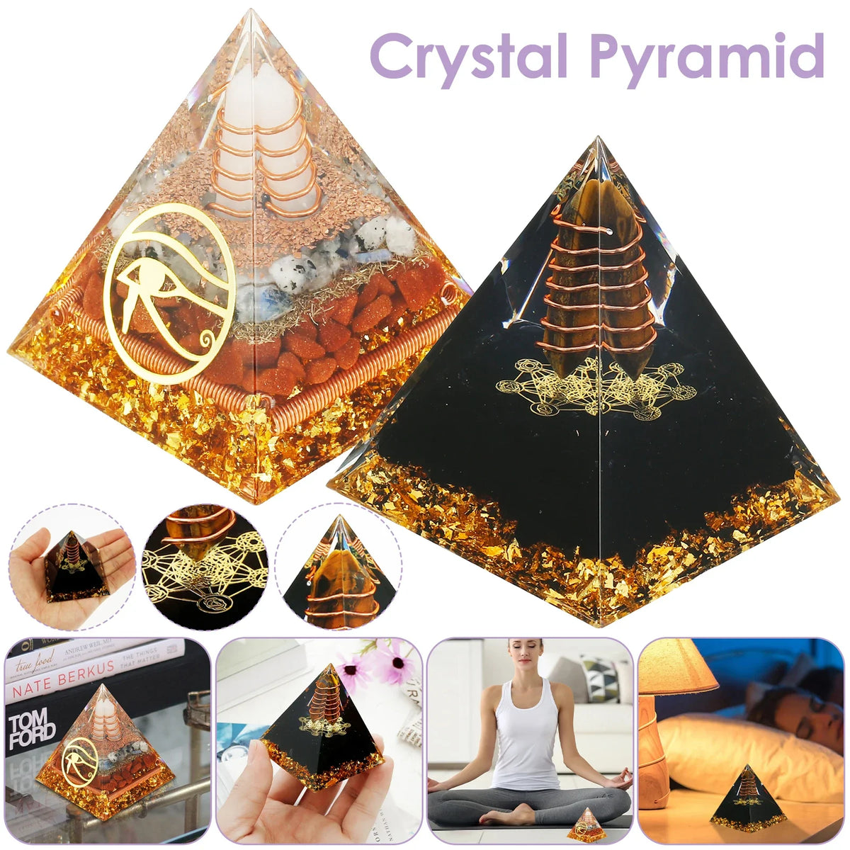 Crystal Pyramid Reiki Energy Pyramid Decor Handmade Meditation Pyramid Ornament Energy Protection Crystal Generator for Office