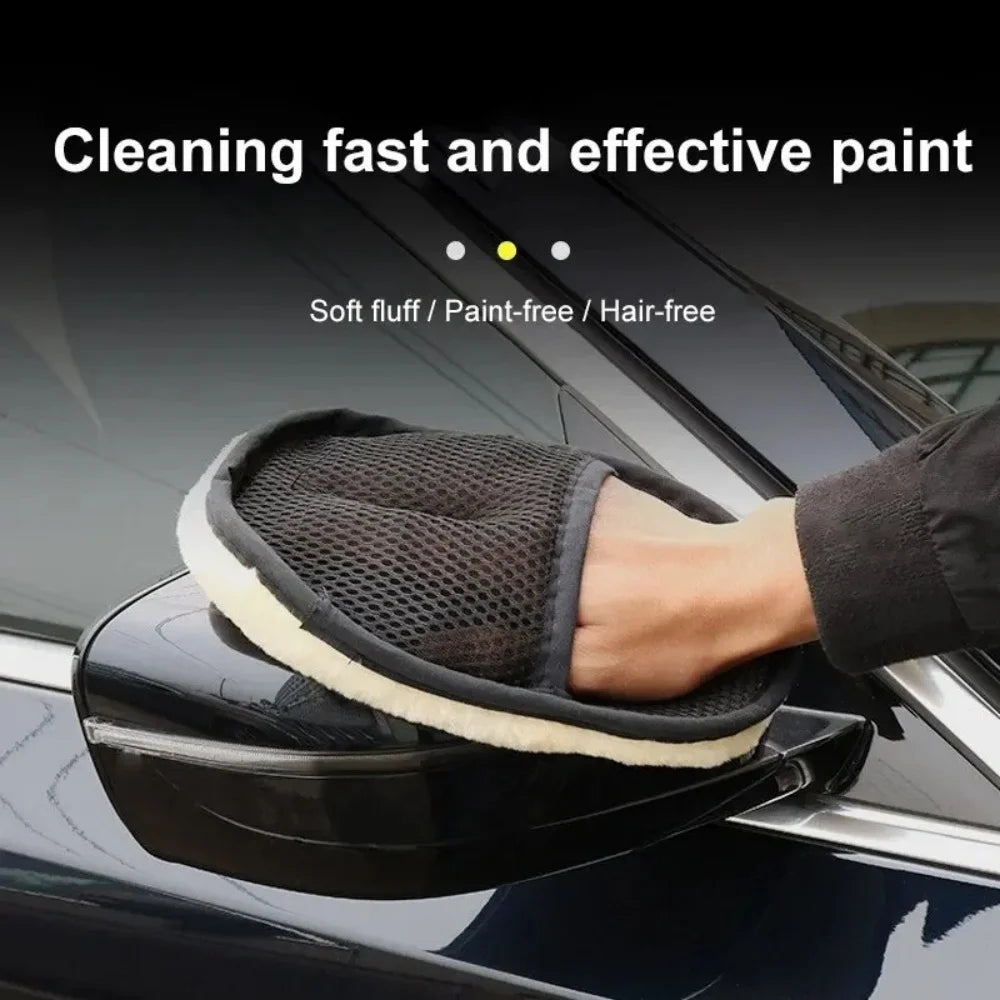 Car Washing Gloves Imitation Wool Plush Thickened Soft Lint Free Absorbent Waxing Polishing Car Motorcycle Clean Tool Reusable