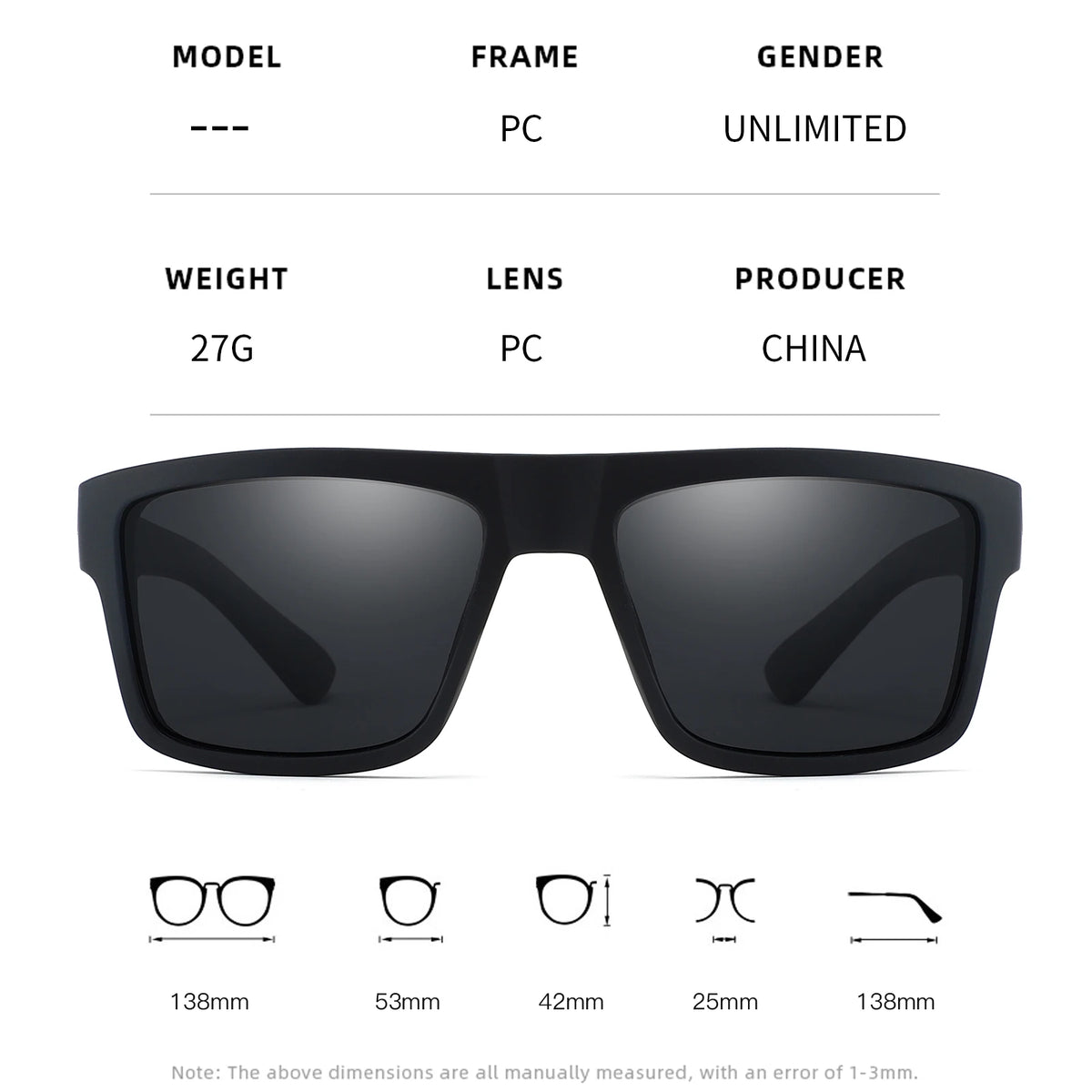 Classic Polarized Sunglasses Men Women Fashion Square Eyewear Male Sun Glasses Vintage Driving Eyeglasses Sport Shades