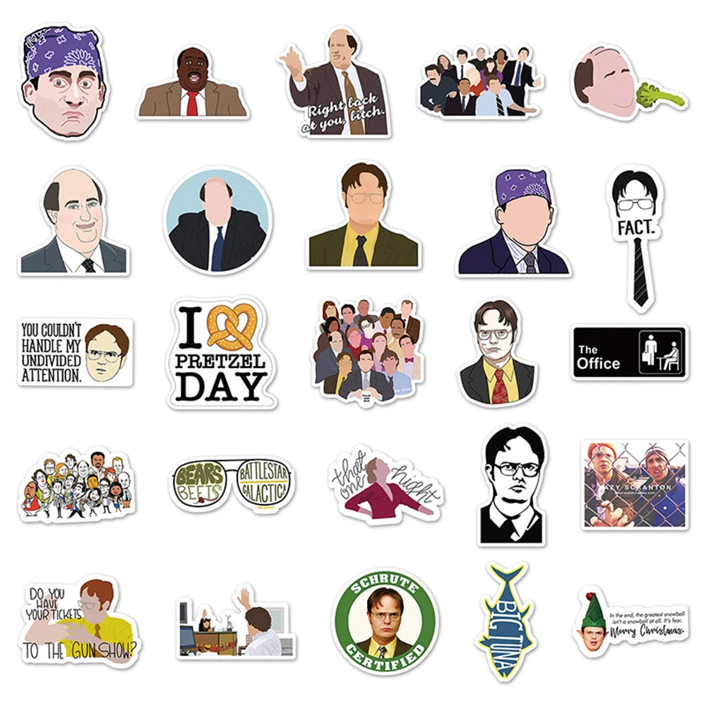 10/30/50pcs Funny TV Series The Office Stickers Comedy Cartoon Decals Decoration DIY Phone Water Bottle Notebook Sticker Packing