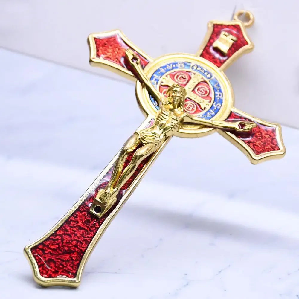 12*7cm Golden Saint Benedict Cross Jesus Christ  Pendant Religion Pray Decoration Supplies