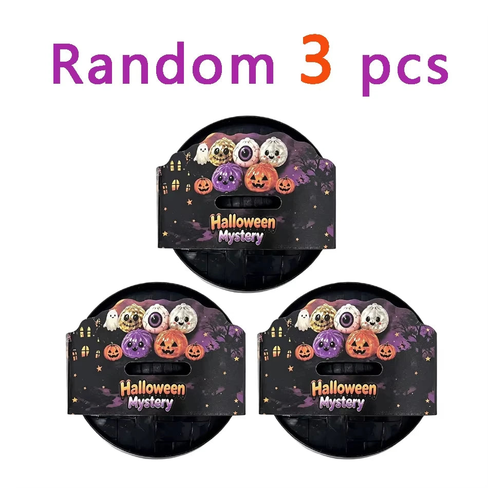 12 Styles Halloween Mystery Blink Box Squishy Toy Glitter Pumpkin Eyeball Skull Bun Squeeze Fidget Toy Soft Stretchy ASMR