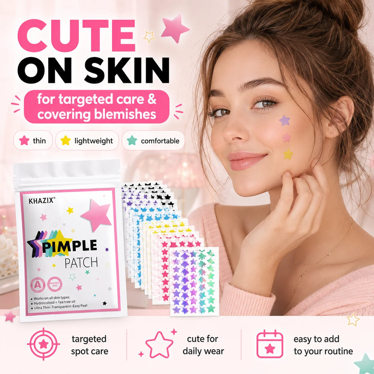 Star Pimple Patches for Face, Colorful Acne Spot Stickers for Blemishes and Pimple Marks, Unisex