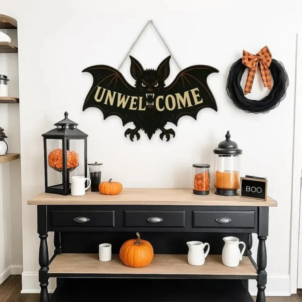 1Pcs Wooden Halloween Theme Bat Pendant Halloween Halloween Day of The Dead Party Wall Door Party Scene Layout Decoration Props