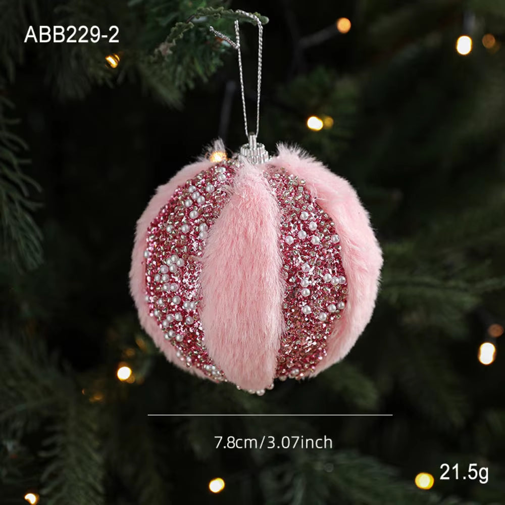 Christmas Tree Ornaments Pink Foam Ball Bow Tree Top Star Xmas Tree Hangings Pendant Party Decorations Supplies 2025 New Year