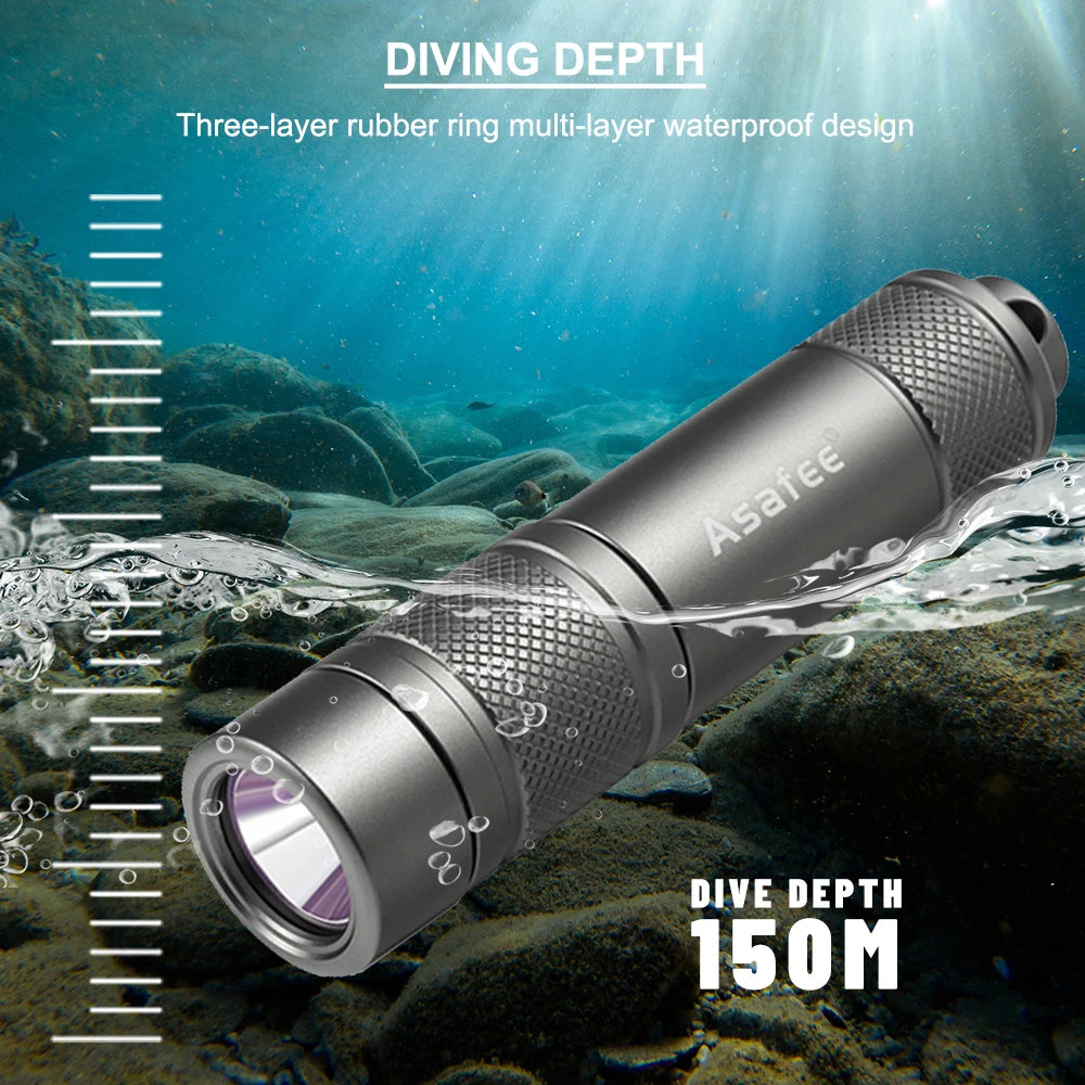 Asafee AF11 XPG LED Small Diving Flashlight Waterproof IPX8 Diving Dive Lamp Scuba Backup Diver Torch Light