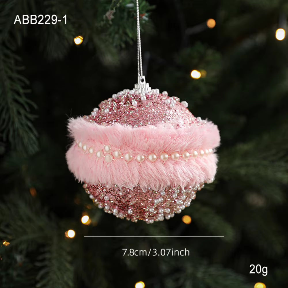 Christmas Tree Ornaments Pink Foam Ball Bow Tree Top Star Xmas Tree Hangings Pendant Party Decorations Supplies 2025 New Year
