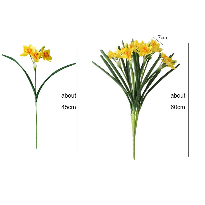 3/8 Heads Daffodil Flower Artificial Silk Narcissus Bouquet Wedding Floral Arrangements Accessories Home Table Decor Photo Prop