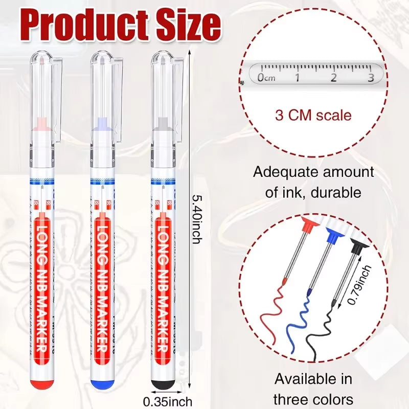 10Pcs/Set Multi-Purpose 20Mm Deep Hole Long Nib Head Marker for Metal Perforating Pen Waterproof Bathroom Woodworking Decor Tool