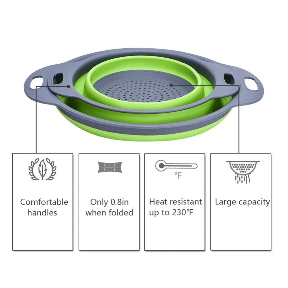 LMETJMA round Folding Colander BPA Free Fruits Vegetables Washing Drain Basket Kitchen Colander Strainer Dishwasher Safe KC0236