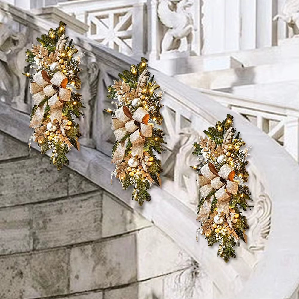 Christmas Wreath Pendants Without/With Light Atmosphere Decorative Stair Garland Home Door Window Ornaments Party Supplies Gift