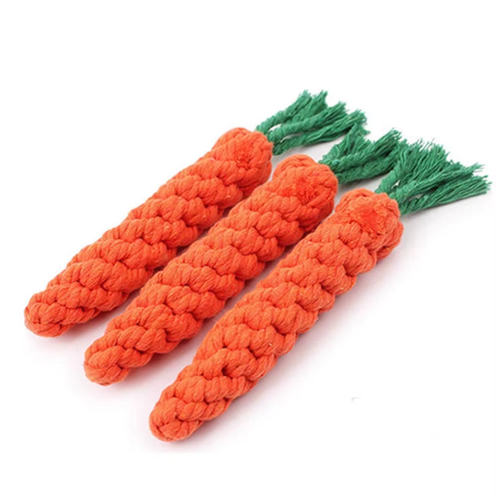 1Pcs Carrot Dog Bite Rope Pet Dog Toys Safe Durable Braided Bite Dog Chew Toys Resistant Puppy Molar Cleaning Teeth Cotton Rope