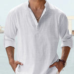 New Men'S Casual Blouse Cotton Linen Shirt Loose Tops Long Sleeve Tee Shirt Spring Autumn Casual Handsome Men'S Shirts