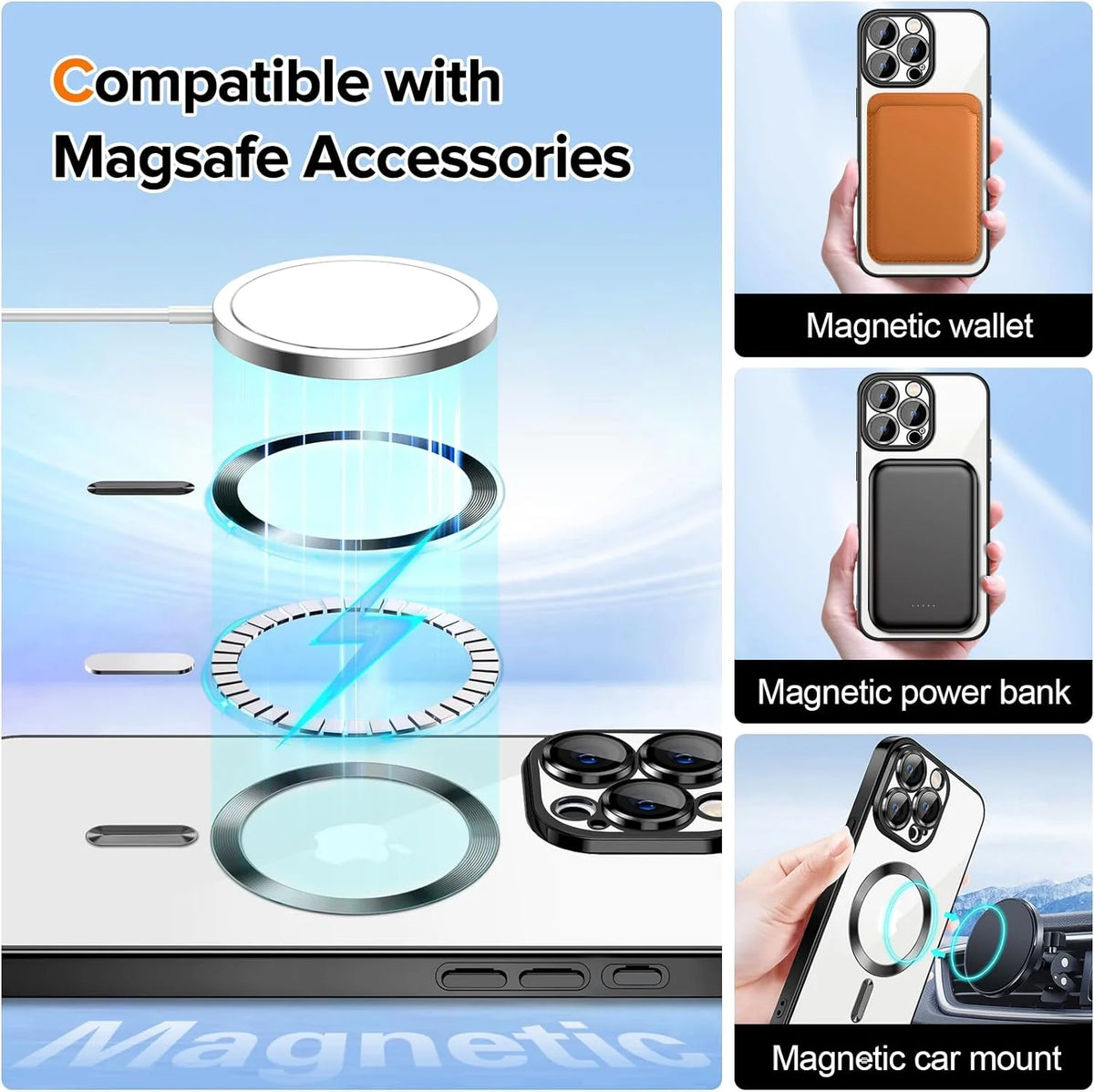 Entronix Magnetic Clear Case Compatible with Iphone 15 Pro Max, Flexible Fashion Cover, Black