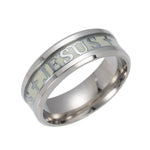 ERLUER Euramerican Rings for Men Women Jesus Cross Stainless Steel Luminou Glow in Dark Fluorescent Band Ring Wholesale Jewelry