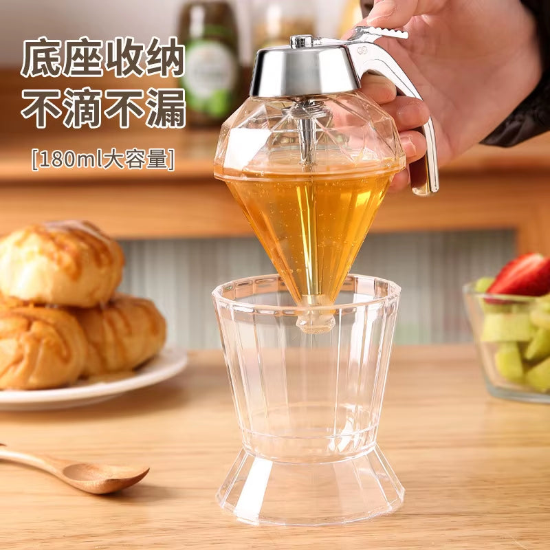Hot Sale 180ML Diamond Honey Dispenser Syrup Dispenser Jar Container Plastic Storage Pot for Home Cooking Baking No Drip