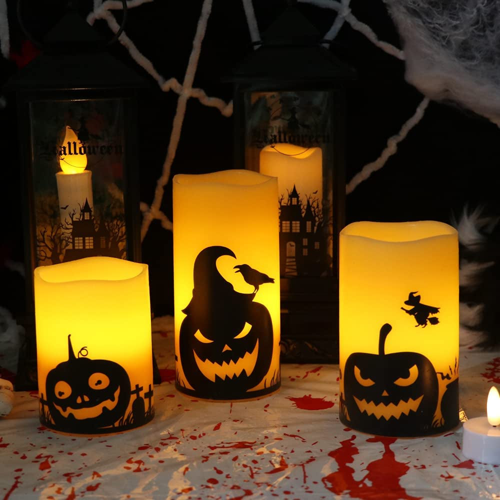 Eldnacele Pumpkin Halloween Flameless Candles Battery Operated with Timer