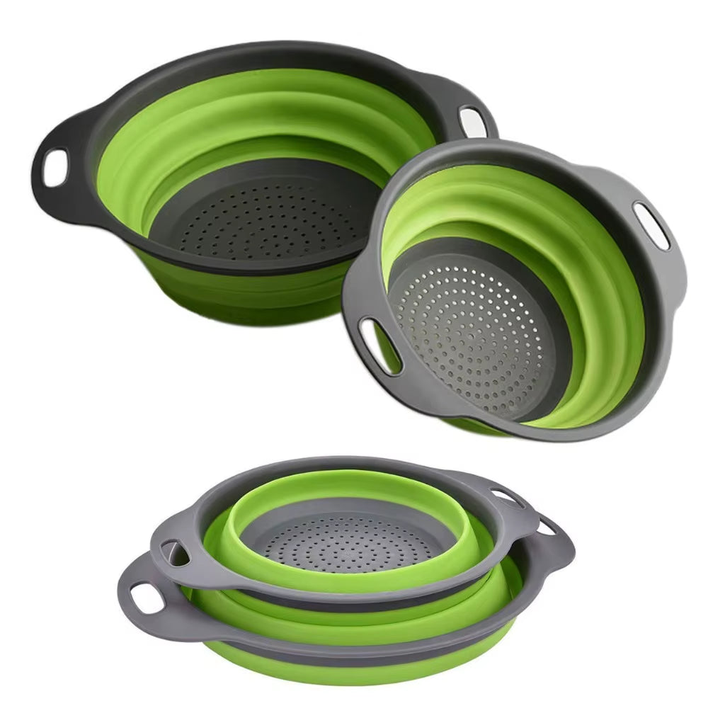 LMETJMA round Folding Colander BPA Free Fruits Vegetables Washing Drain Basket Kitchen Colander Strainer Dishwasher Safe KC0236